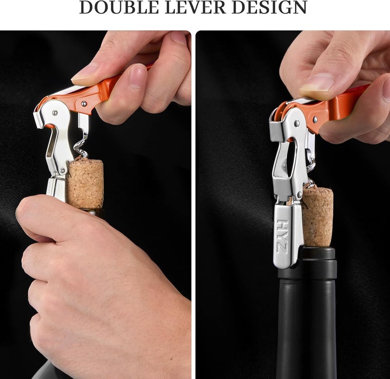 HYZ 2-Pack Wine Opener Waiter Corkscrew, Professional Wine Key for Servers, Bartender with Foil Cutter, Manual Wine Bottle Opener Double Hinged (Orange) - Image 4